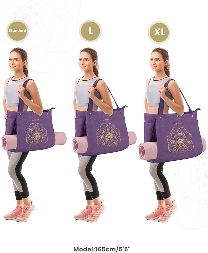 Gonex Yoga Mat Bag, Yoga Gym Bag Tote Bag with Multi Pockets For Women Men, Canvas Yoga Mat Carrier Take in Out Mat Easily For Pilates Travel Workout Office