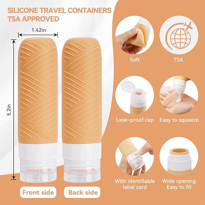 Travel Bottles for Toiletries, Silicone TSA Approved Bottles, Leakproof Shampoo & Toiletry Containers for Airplane, Vacation & Business Trips