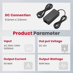 GASLAND DC 12V 5A Power Supply Adapter Converter Transformer AC 100-240V Input with DC 12V Output, for Charging G3 Series with LED Status