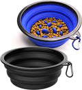 Collapsible Dog Bowls [2 Pack] 34 oz, Slow Feeder Bowl, Travel Dog Bowls Pet Portable Foldable Water Food Feeding Dishes with Carabiner Clip for Traveling Hiking Walking-Black & Blue