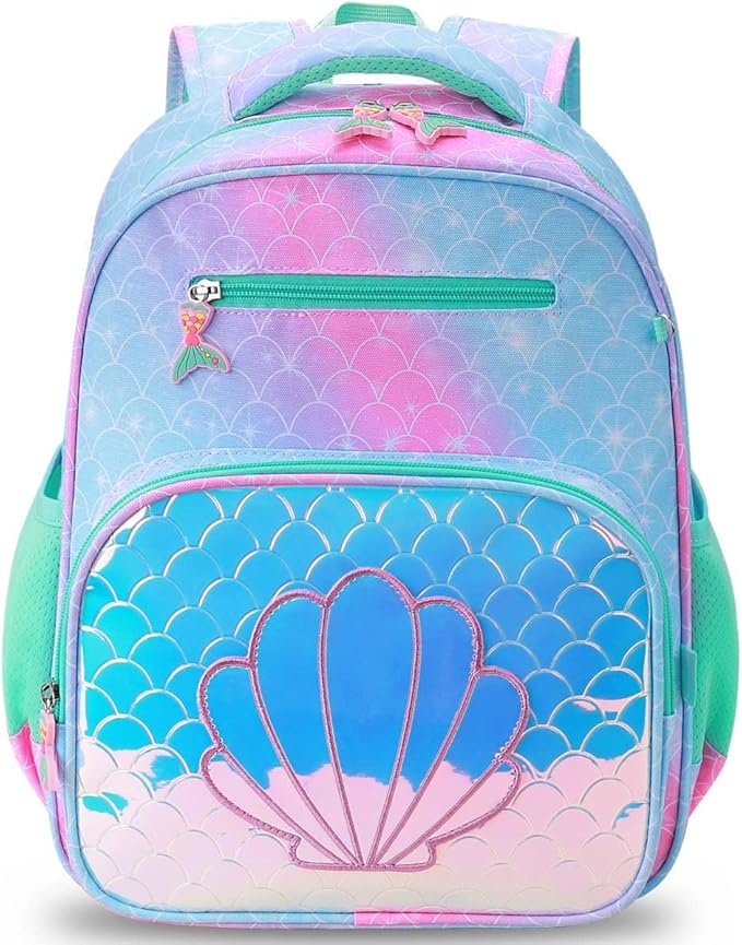 RHCPFOVR Kids Backpack for Girls - Girls Backpack 3-8 Ages Mermaid for Kids 15 Inch School Bookbag for Kindergarten Elementary School Bookbag for Girl 1st 2nd Grade