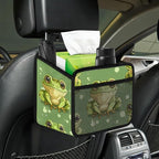 Car Backseat Organizer, PU Leather Back of Seat Cars Hanging Organizer with Pockets Leakproof Car Garbage Bag Hanging Cars Seat Storage Box Travel Accessories Foldable (Green Frog)
