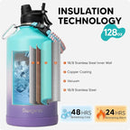 Swigina [2-IN-1 LID] Gallon Insulated Water Bottle with Silicone Boot (48hrs Cold/24hrs Hot) - DIY Stickers, Leakproof, BPA Free, 128 oz