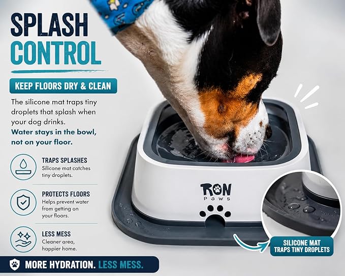 No Spill Dog Water Bowl with Silicone Mat - Spill Proof Slow Drinking Bowl for Home, Car & Travel - Mess-Free Water Bowl for Dogs