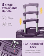 LARVENDER Carry on Luggage 22x14x9 Airline Approved, Expandable 20 Inch Hardside Suitcase with Wheels TSA Lock, PC+ABS Lightweight Carry on Suitcases for Women and Men, Royal Purple (20/DB/TB)