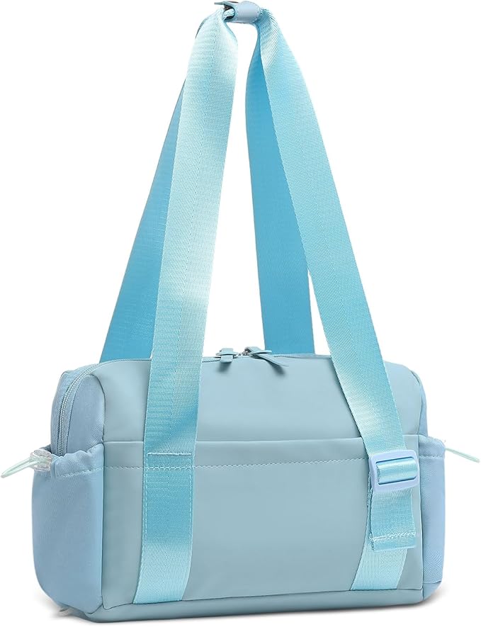Mini Gym Bag for Women, Yoga Small Sports Bag for Women Girls, Waterproof PU Fitness Tote with Wet Compartment, Sky Blue