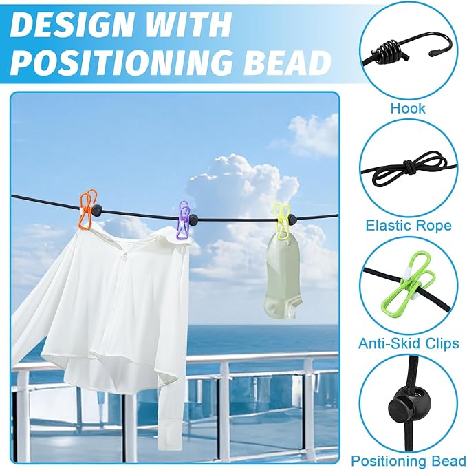 Travel Clothesline for Cruise Retractable Clothesline with 12 Clothesline Clips 2 Strong Magnets Hooks 4 Luggage Tags Camping Portable Clothesline for Hotel Room RV Indoor Cruise Ship Essentials 2026