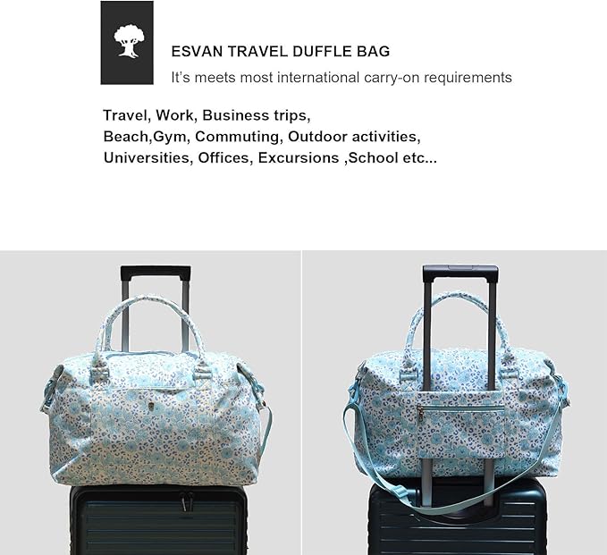 ESVAN Travel Tote Duffel Gym Bag,Weekender Overnight Carry-on Tote Crossbody Bag with Wet Pocket and Trolley Sleeve Upgraded