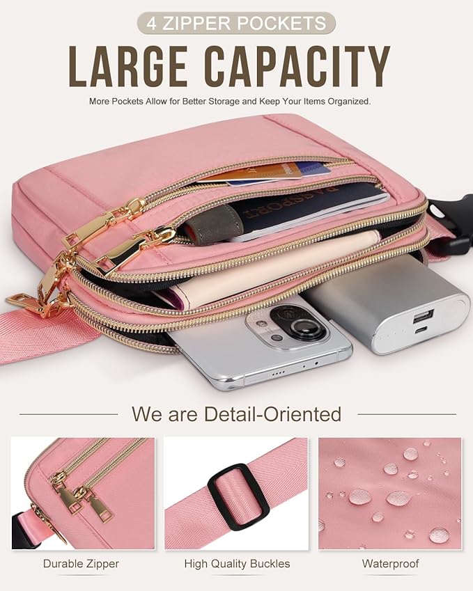 Capolo Fanny Packs for Women Fashion Waist Packs Bag with Adjustable Strap and 4 Zipper Pockets Waterproof Everywhere Crossbody Belt Bag for Workout Running Travelling(Pink)