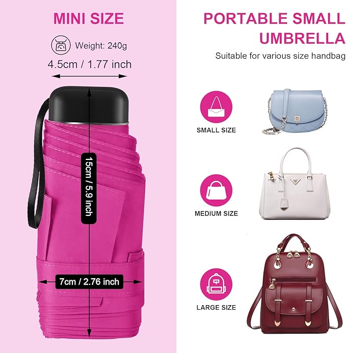 Compact Travel Umbrella with Case - Mini Umbrella for Purse, Small Lightweight &Tiny Design Perfect for Parasol Outdoor Sun&Rain Umbrellas