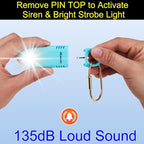 135dB Rechargeable Personal Safety Alarm Built-in Ultra-Bright Flashlight Non Slip Grip Keychain Emergency SOS Siren for Women, Students, Night Runner. Loud Sound Hiking Bear Alerts with Hook. Aqua