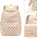 LOIDOU Backpack for Girls School Backpacks Bookbags for Elementary Middle School Women Laptop Backpacks (Brown white checker, L-17)