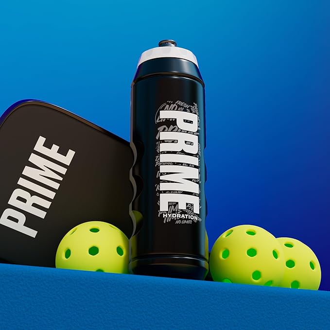 PRIME 32 oz Black Graffiti Squeeze Sports Water Bottle, BPA Free, Dishwasher Safe, Easy-Grip Ergonomic Leakproof Design, Fast Hydration for Gym, Cycling, Running