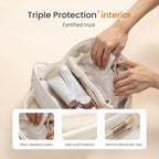 LOVEVOOK Travel Makeup Bag for Women, 2Pcs Puffer Waterproof Cosmetic Organizer, Large Capacity Pouch Open Flat Small Toiletry Bag with Brush Compartment & Handle (Off-white, Medium)