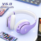 Uliptz Wireless Bluetooth Headphones, 65H Playtime, 6EQ Sound Modes, HiFi Stereo Over Ear Headphones with Microphone, Foldable Bluetooth 6.0 Headphone for Travel/Office/Cellphone/PC (Purple)