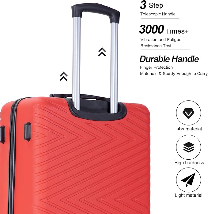 Tripcomp 4-Piece Hardside Luggage Set with TSA Lock, Lightweight ABS Suitcases With Spinner Wheel Scratch Resistant, 16/20/24/28 inch, Vibrant Red