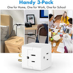 POWERCORDS 3 Power Blocks Outlet Splitter,Grounded Wall Tap, 3-Prong Plug Adapter AC Multi Plug Wall Outlet, Power Splitter, Cruise Essentials, for Home Office School Dorm, UL Listed,Assorted Color