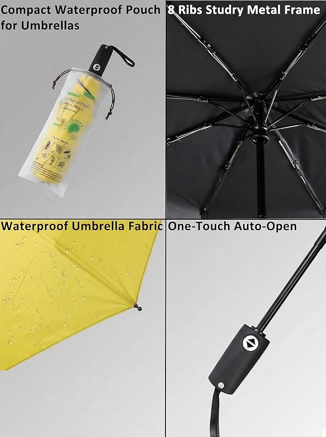 BAODINI Compact Travel Umbrella Small Windproof Auto Open Close for UV Sun Protection UPF 50+ and Rain Fits Backpack Purse & Suitcase