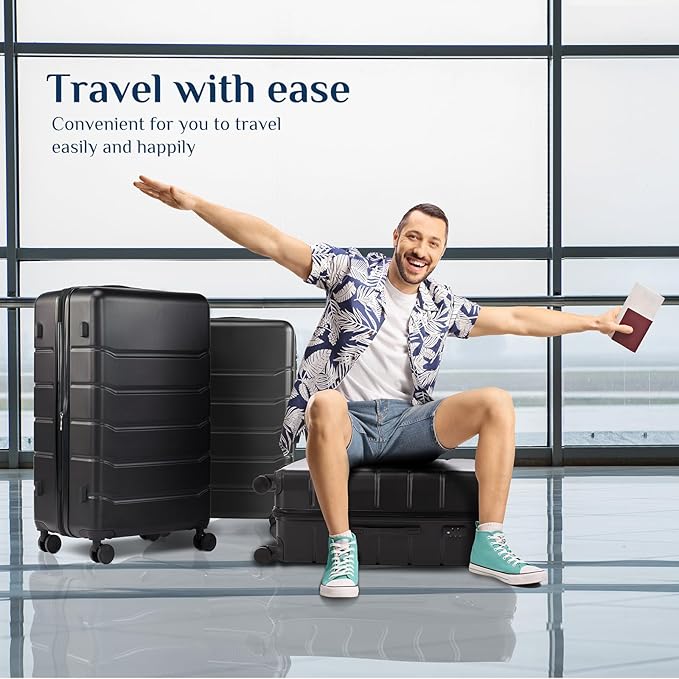 OLIXIS 3-Piece Luggage Set, Carry On Suitcases with Spinner Wheels, Expandable Travel Luggage with TSA Approved Lock & ABS Hard Shell, Black, 20/24/28 Inch
