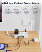 Australia Power Plug Adapter - New Zealand Power Adapter with 4 American Outlets 5 USB (3 USB-C) Total 24W, Type I Plug Adapter and Outlet Converter for US to Australia, AU, Argentina, China, 4FT