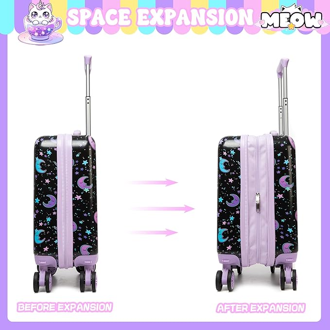 Kid’s Luggage Set 2 Piece Suitcase Set 16’’ Hardside Luggage with Spinner Wheels Girls Carry on Toddler Luggage Travel Rolling Luggage Airline Approved