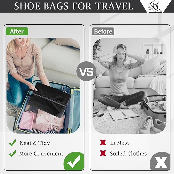 Shoe Bags for Travel, Set of 4 Pack Shoe Travel Bags for Packing, Large Waterproof Portable Travel Shoe Bag with Zipper Travel Essentials Women for and Men