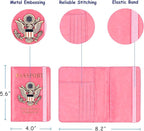 TOURSUIT RFID Blocking Passport Holder for Women Men, Leather Passport Travel Wallet with 3D Metal Badge, Travel Document Holder Cover Accessories (Pink)