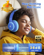 iClever BTH26 Active Noise Cancelling Headphones for Kids, 60H Play Time, Safe Volume 80dBA, Type C Fast Charging, Bluetooth5.4, Kids Bluetooth Headphones with Mic AUX Cord for iPad Airplane, Blue
