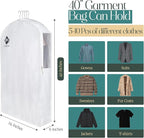 Premium 40” Short Cotton Garment Bag For Hanging Clothes And Storage | Wide 6” Gusset & 4 Cedar Blocks For Fresh Smell And Moth Protection | Best For Suits, Fur Coats, Leather Jackets, Sweaters.
