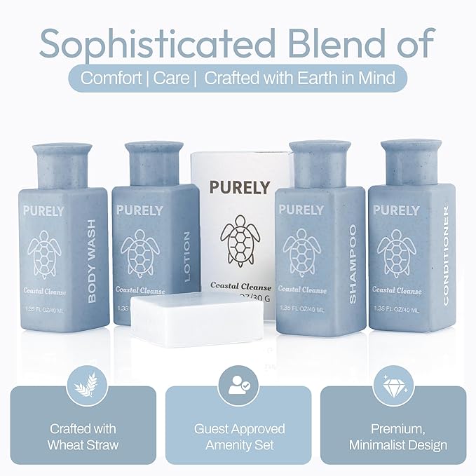 Purely | 150pc set | Hotel Soaps and Toiletries Bulk set | Airbnb Essentials for Hosts | Mini Travel Size Shampoo and Conditioner Sets | Bulk Travel Size Toiletries | Homeless Supplies Bulk