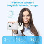 Pxwaxpy Magnetic Portable Charger 10800mAh,4-in-1 Power Bank with iWatch Charger, 25W PD Fast Charging USB C Battery Pack for Magsafe,iPhone 17/16/15/14/13/12 Series,Apple Watch (White)