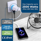 OREI Full European Travel Adapter Set - Dual Input American to Europe, Germany, England, Spain, Italy, Iceland, France, (Type G, E/F, Type C) - 3 Pack, Safe Grounded Use for Cell Phones, Laptops