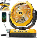 FRIZCOL 3-in-1 Camping Fan - Portable Fans Rechargeable - 24000mAh Battery Powered Fan with Light & Remote for Indoor, Outdoor, Tent, Travel, Fishing, Jobsite, Gifts for Men Dad Him - Yellow