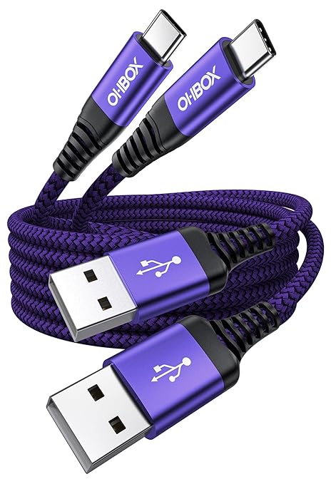 USB to USB C Cable Fast Charging [2 Pack 6FT], USB A to USB C Cable for Car, Durable Braided USB Type C iPhone Charger USBC Cord for iPhone 17/16/15/Pro Max/Plus, Samsung Galaxy S23 and More-Purple