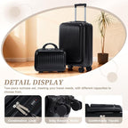 GDFStudio 14/20 Inch 2 Piece Luggage Set with Front Opening Design, ABS Hard Shell Spinner Suitcase with Combination Lock,360° Silent Wheels, Retractable Handle, and 14” Portable Cosmetic Case,Black