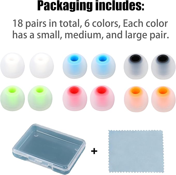 Earbud Replacement Tips Silicone Earbud Tips Ear Bud Covers Fit Most in-Ear Earbuds(Inner Hole 3.8mm -5.1mm) Headphone Ear Tips 18 Pairs S M L