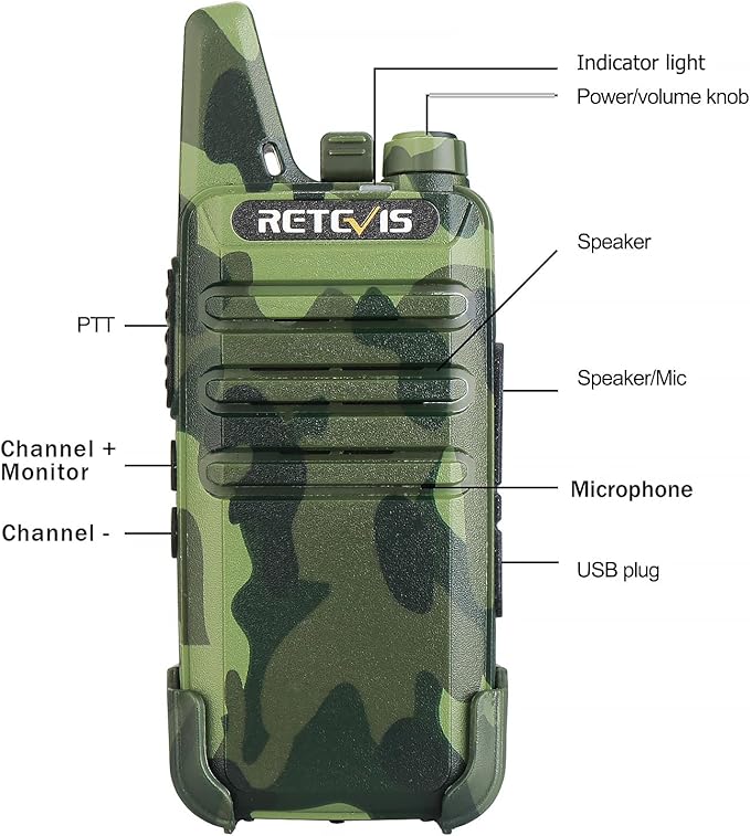 Retevis RT22 Walkie Talkies Rechargeable, Voice Activated, Emergency Alarm, Outdoor Cruise Ship ATV Hunting Skiing Handheld Two Way Radio Walkie-Talkies (4 Pack,Camouflage)