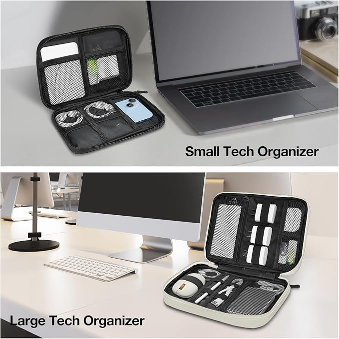 MATEIN Tech Organizer Travel Case 2 Pack for Couple, Water Resistant Charging Cord Organizer for Travel Accessories, Portable Electronics Bag for Purse, Cable, Phone & Slim Mouse, Gifts for Work
