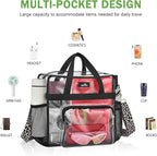 MAY TREE Clear Bag for Stadium Events, 12x6x12 Clear Tote Bag with Removable Strap, Transparent Bag for Concert Sports Gym, Leopard-Strap