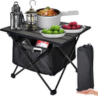 Foldable Camping Side Table, Ultralight Small Beach Aluminum, Portable Outdoor Table with Carry Bag and Storage for Picnic, Grill, Hiking, Fishing, Sand, Camping, Black