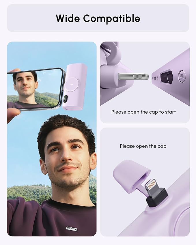 Little Portable Charger Battery Pack for IPhone,Tiny Power Phone Bank 5000mah Compatible with iPhone 14/14plus/14pro/14 pro max/13 pro max/13 pro/13 mini/13 pro max/12/12 mini/12 pro/12 pro max-Purple