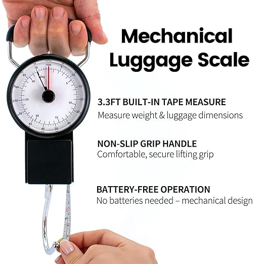 Manual Luggage Scale, Mechanical Luggage Scale with Tape Measure, Up to 80 Pounds/35kg (Black)