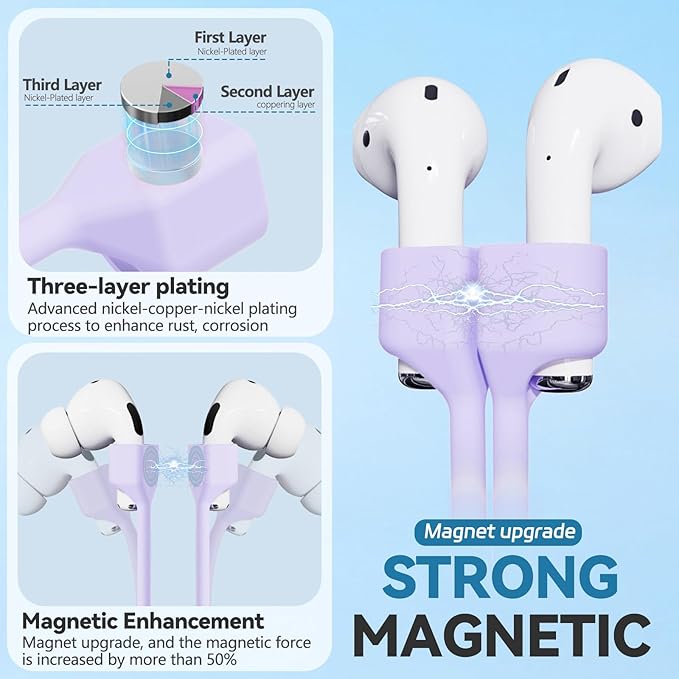 Mooyavia 1 Pack Ultra Strong Magnetic AirPod Straps, Soft Silicone Anti-Lost Neck Lanyard Compatible with AirPods Pro 3rd 2025, AirPod 4th, AirPod Pro 2nd/1st, Air Pod 3rd, Air Pod 2nd/1st-Purple