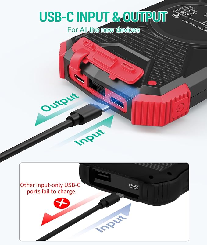 BLAVOR Solar Power Bank 10,000mAh, Portable Wireless Charger, 20W Fast Charging External Battery Pack with USB C for Cell Phones, Solar Panel Charging with Dual Flashlight for Camping