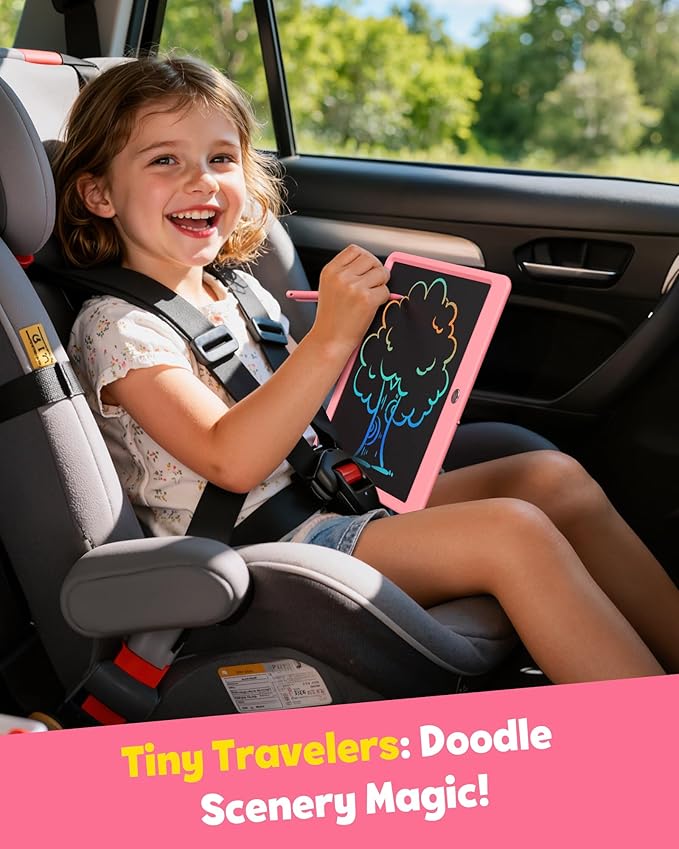 TEKFUN 12 Inch LCD Writing Tablet for Kids, Coloring Drawing Pad, Mess Free Doodle Board, Airplane Travel Toys for Boys and Toddlers, Road Trip Essentials, Gifts for 3 4 5 6 7 8 Year Old Girls(Pink)