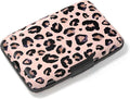 Credit Card Holder, Mini Aluminum Card Wallet RFID Blocking Slim Metal Hard Card Case for Women Men, Pink Leopard