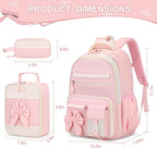 DIGOBAY Backpack for Girls, 3PCS Girls Backpack for School with Lunch Bag Pencil Case, Cute Kids Teens Bookbag for Kindergarten Elementary Preschool Middle School (Pink)