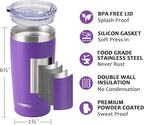 SUNWILL Travel Coffee Tumbler 20 oz, Insulated Mug with Lid, Stainless Steel Cup for Hot and Cold Drinks, Powder Coated Purple