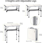 Anbte Folding Camping Table, Aluminum 24" x 16" Adjustable Height Small Folding Table with Carrying Handle, Lightweight, Portable Camping Table Waterproof for Outdoor Indoor Picnic Beach BBQ, Silver