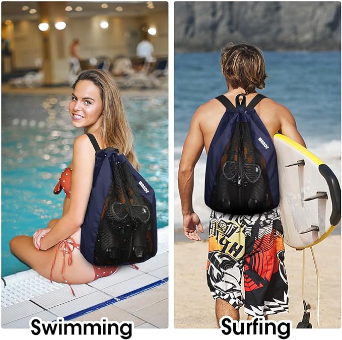 WANDF Swim Bag Mesh Drawstring Backpack Beach Backpack for Swimming, Gym, and Workout Gear